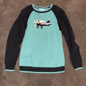 Janie and Jack Teal and Black Airplane Sweater